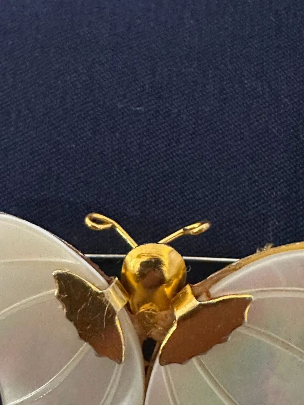 Vintage Gold - Tone & Mother of Pearl Butterfly Brooch, Dainty Figural Pin